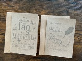 Zwei Grusskarten mit Umschlägen neu