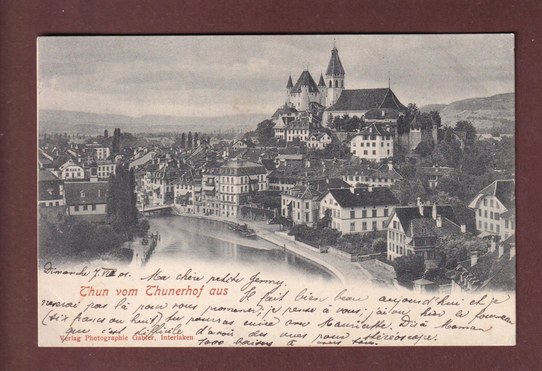 Cartes postales: THUN vom Thunerhof aus - 1901 – D'occasion à Pully par nicecards-shop