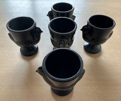 Schwarze Eierbecher, 5er Set, Vintage 70er
