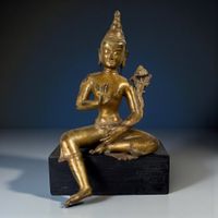 Vergoldeter Nepal Buddha aus Bronze, Schutzgeste 35 cm groß