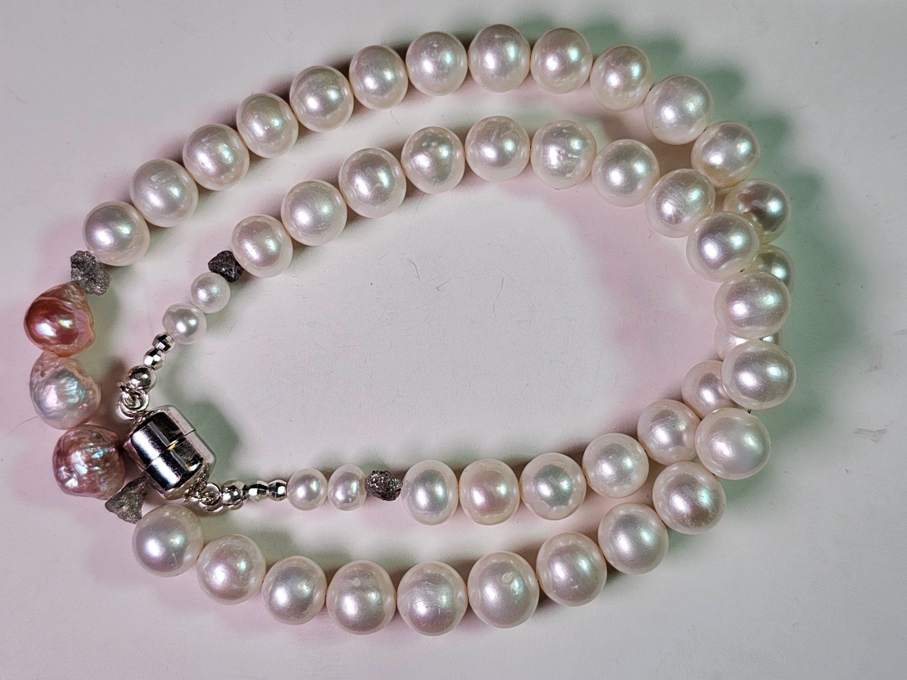 Catenine: Rohdiamanten Perlenkette Kette Perlen Edison 925 echt Silber – Nuovo (secondo la descrizione) da Riedt b. Erlen venduto da Gottestraene 6