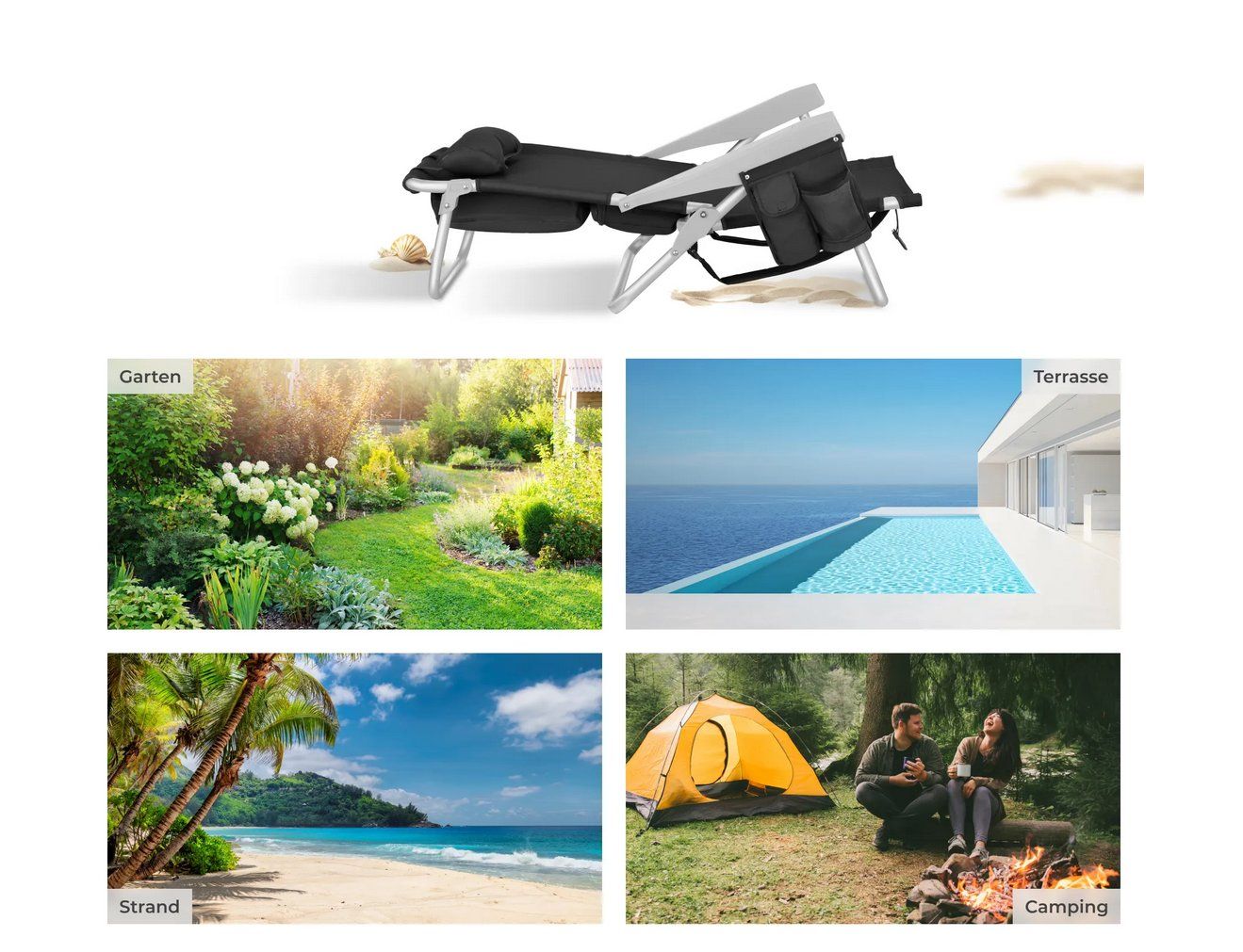 Sedie a sdraio: Strandstuhl Coral GRAU klappbar, mit Rucksackfunktion – Nuovo (secondo la descrizione) da Steinhausen venduto da Retourenprofis 2