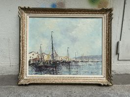 Ölgemälde Hafen Segelschiffe - Simon Kramer