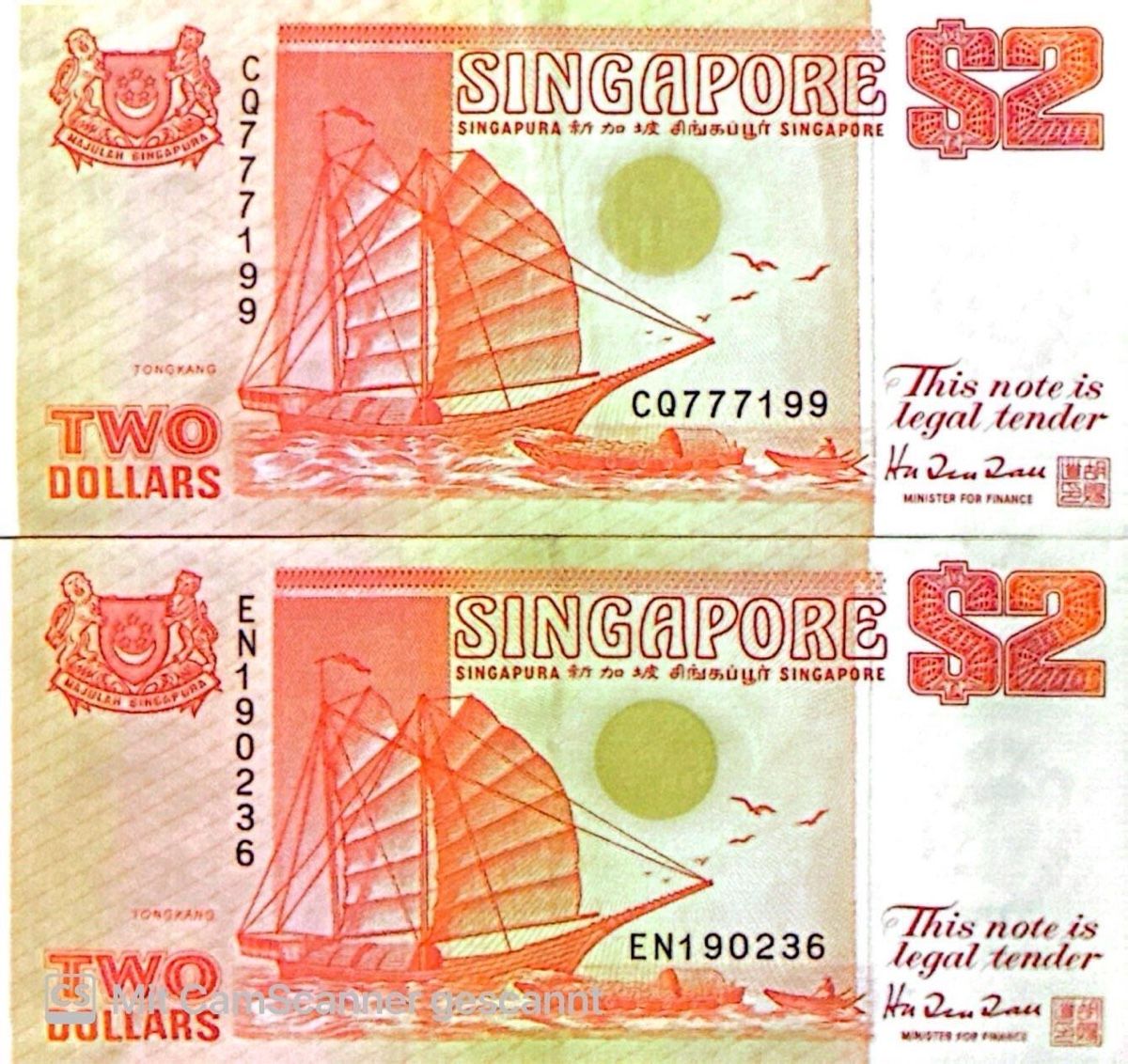 Banconote: 2 seltene Singapur 2 Dollar Noten 1989 – Nuovo (secondo la descrizione) da Madiswil venduto da Bilranis1071