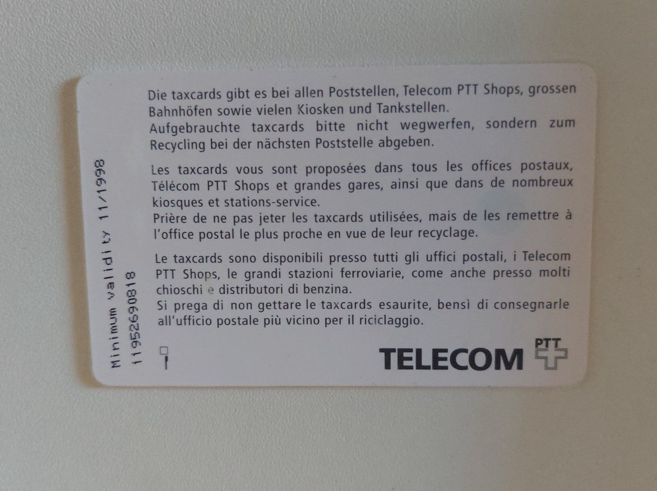 Swisscom Schede telefoniche: Swisscom Taxcard 5Fr. von 1996 – Usato da Erlinsbach venduto da pfunky 1