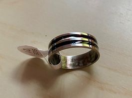 EDELSTAHLRING, SCHWARZ,SILBER, GR.21, DURCHM. CA. 2.1CM