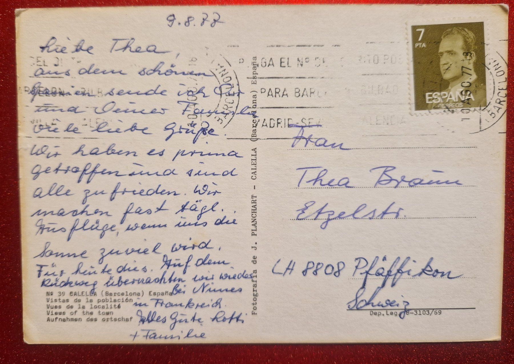 Ansichtskarten: Calella, Spanien 1977 – Gebraucht aus Melchnau von Arthurius 1