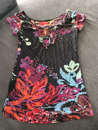 Derhy Damen Top bunt Gr. L – mit Pailletten & Applikationen