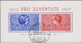 1937, J83I+J84I (PJ-Block) mit Ersttagsstempel BERN, K:100.-