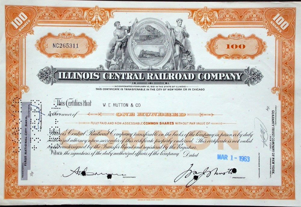 Documenti: Illinois Central Railroad Company - 1963 – Usato da Solothurn venduto da Sgasche