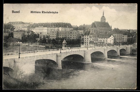 Cartoline postali: AK Basel, Mittlere Rheinbrücke – Usato da Berlin venduto da bartko-reher