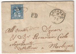 Tessinerstrahlenstempel Peccia, Brief mit sitzender Helvetia