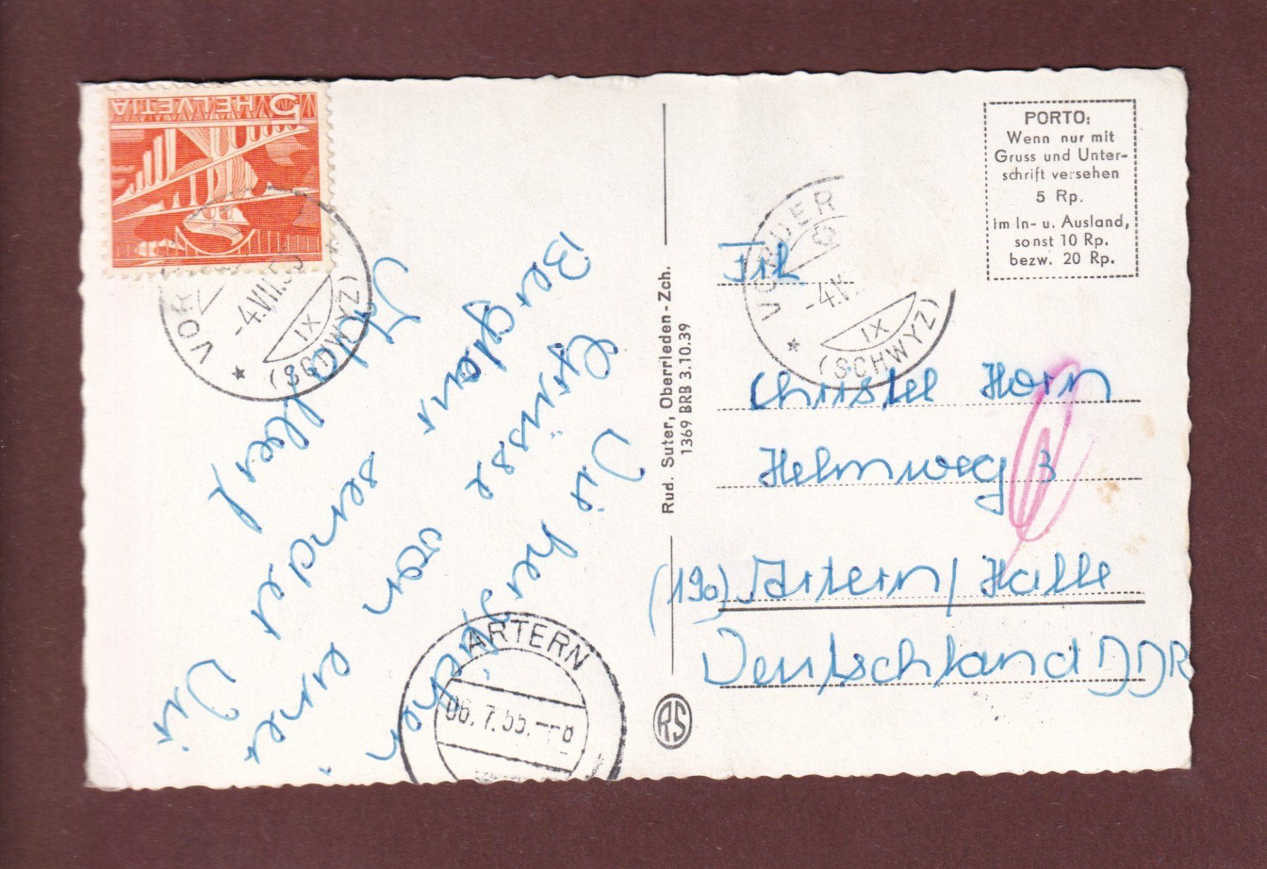 Cartoline postali: HOHFLÄSCH - 1955 // Eckbug // – Usato da Pully venduto da nicecards-shop 1