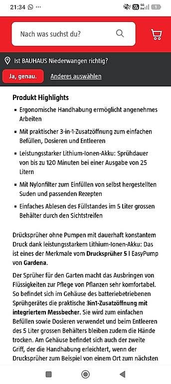 Technique médicale: Gardena Drucksprühgerät Easy Pump – D'occasion à Konolfingen par dom_t6m6 4