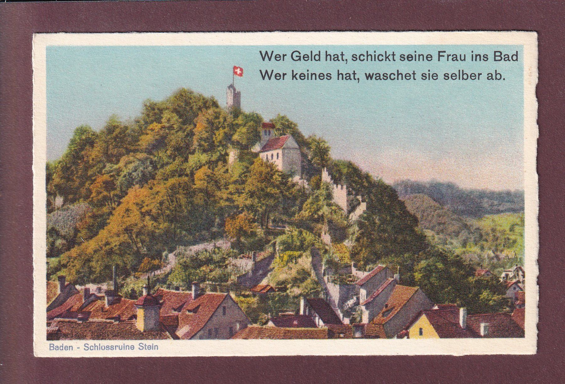 Cartoline postali: BADEN - Schlossruine Stein - 1958 – Usato da Pully venduto da nicecards