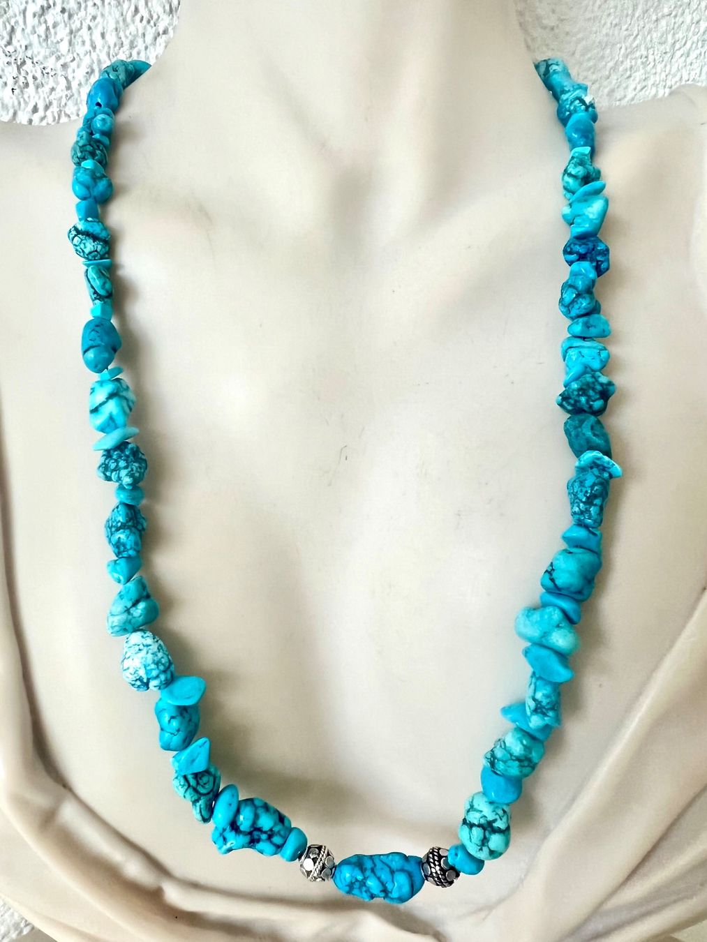 Catenine: Boho Türkis Nugget Collier Silber 925 56cm Meeresblau – Nuovo (secondo la descrizione) da Ruswil venduto da artbyhand 2