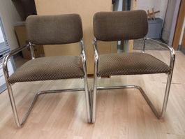 2 Stk. Mid Century Freischwinger Stuhl, verchromt, Armlehnen