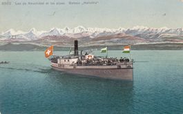 1910 Postkarte vom Schiff Helvetia, Lac de Neuchatel