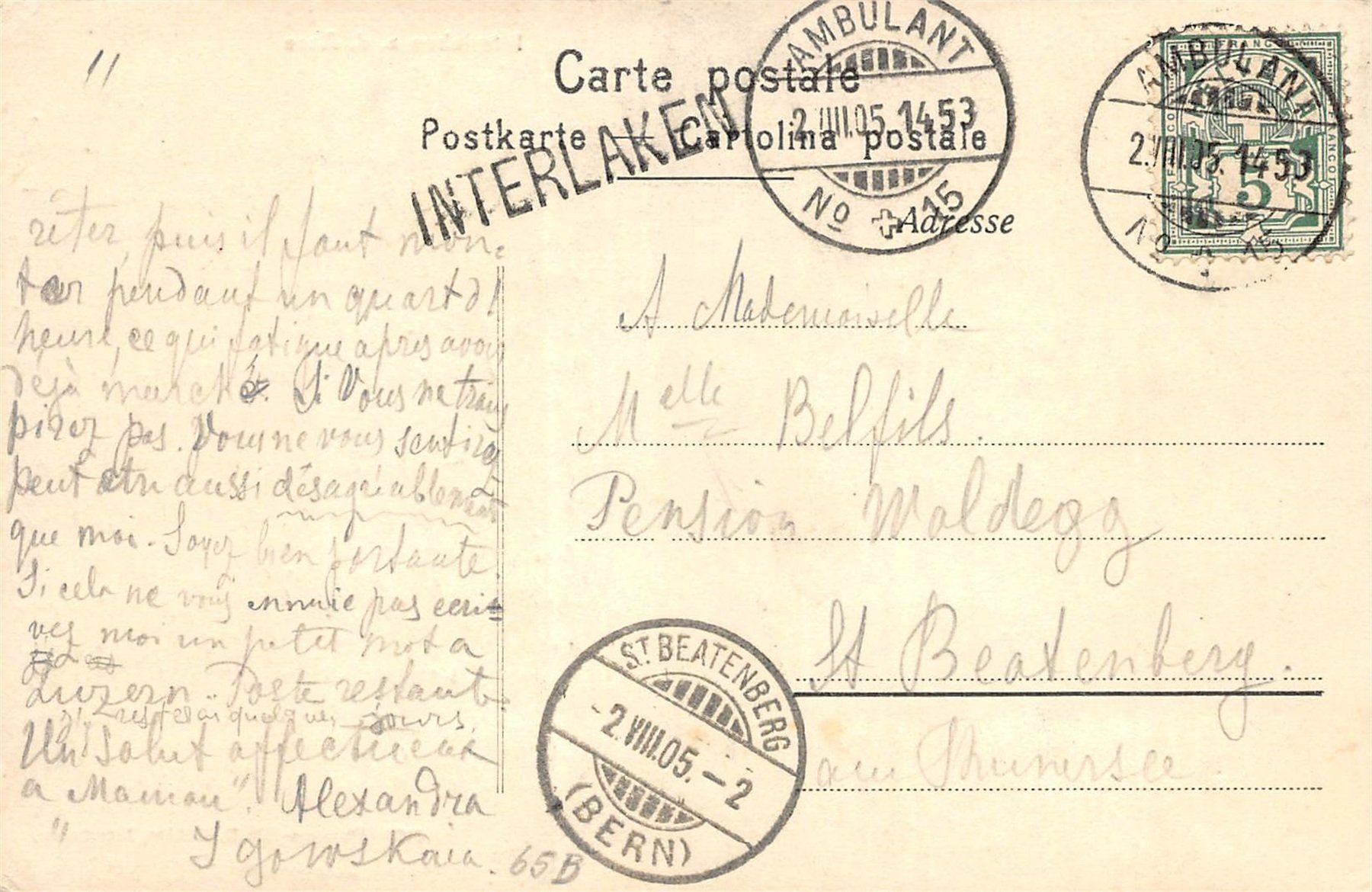 Cartoline postali: Interlaken an der Aare – Usato da Ottikon b.Kemptth. venduto da Neptun1974 1