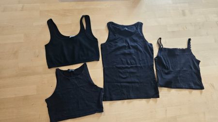 Set aus 4 schwarzen Sommertops, Gr. 170, XS, S (eher klein)