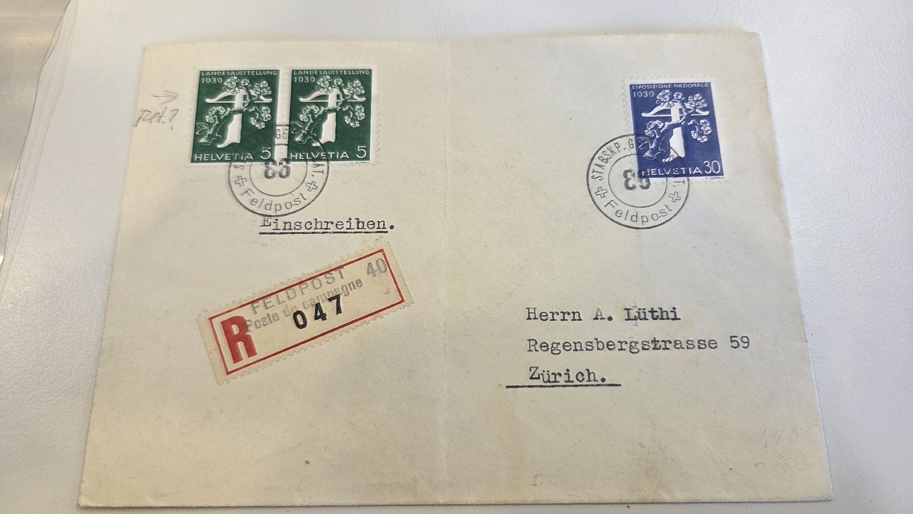 Tutti i francobolli: 1939 Landi Felfpostbrief mit Retusche – Usato da Arni AG venduto da Moth68