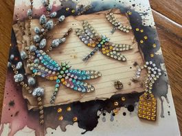 Karte-Grusskarte-Blume-Libelle-Painting-Selfmade