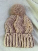 Beanie with Pom Pom pink cable knit