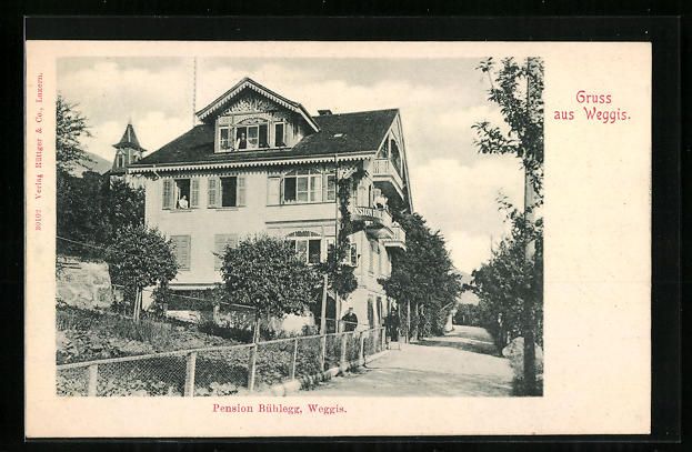 Cartoline postali: AK Weggis, Pension Bühlegg mit Strasse – Usato da Berlin venduto da bartko-reher