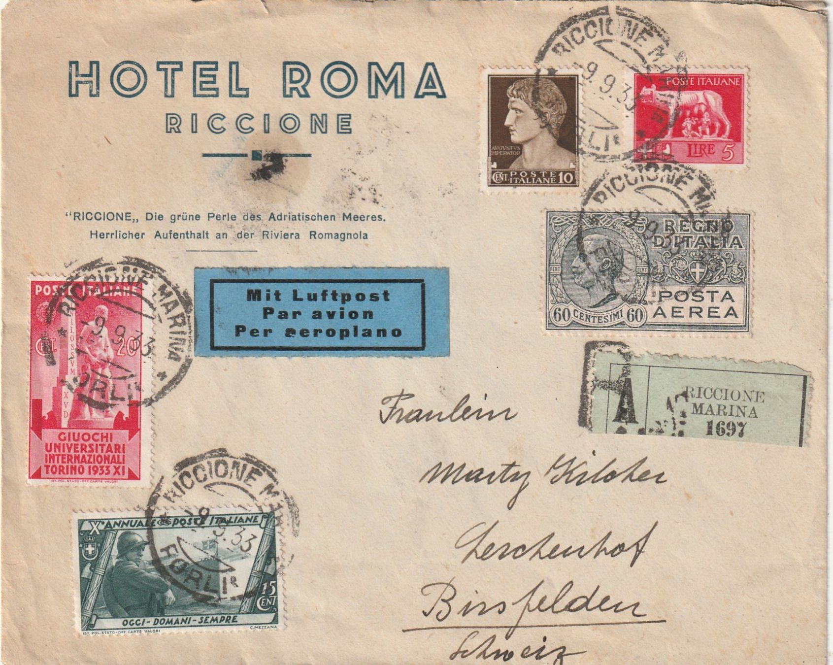 Tutti i francobolli: Italien Luftpost 1933 – Usato da Rorschacherberg venduto da fratovi2