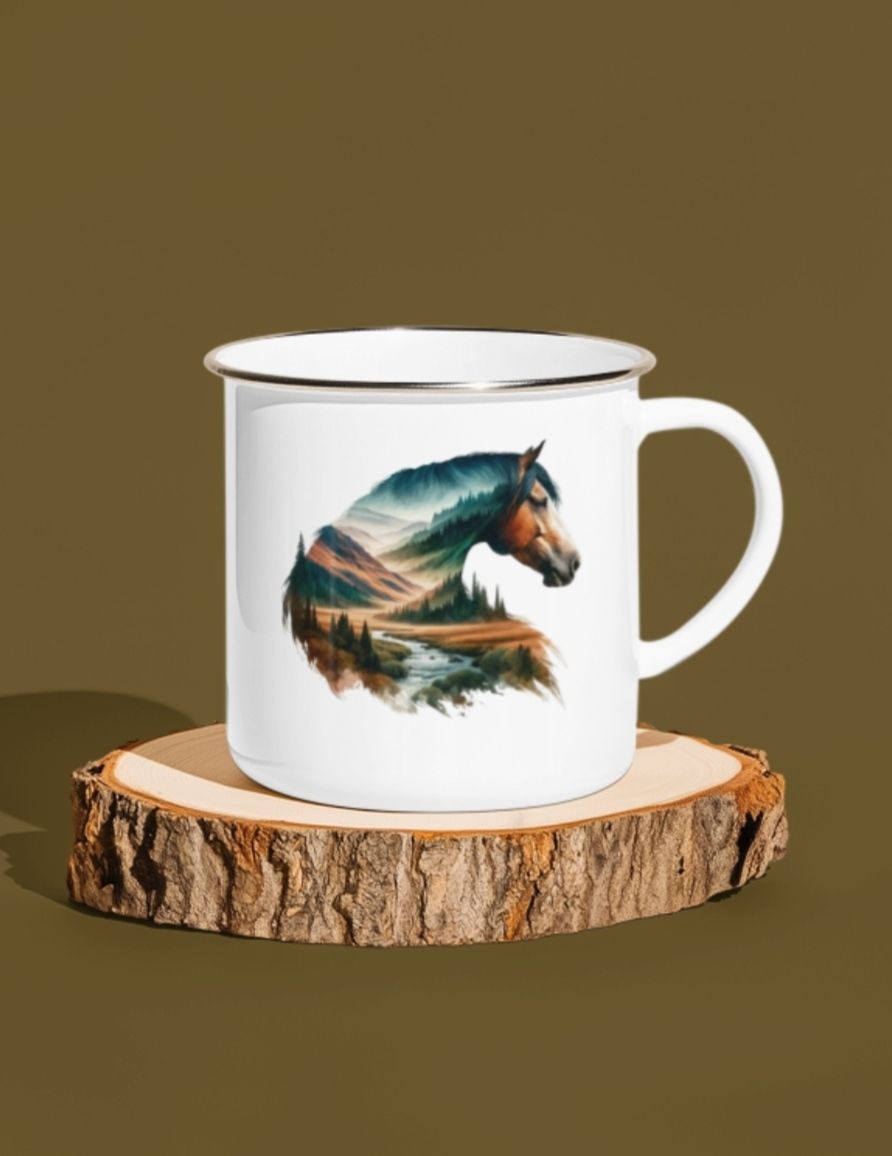 Tazze: Pferd Emaille Tasse NEU – Nuovo e nell'imballaggio originale da Balsthal venduto da tudorf