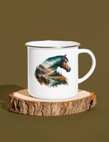 Pferd Emaille Tasse NEU