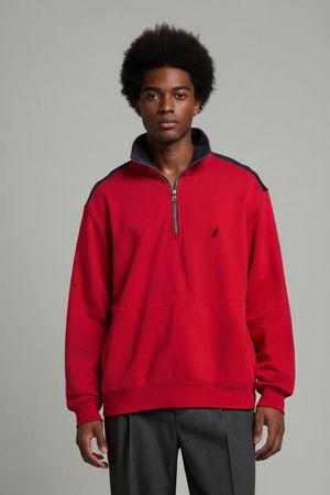 Nautica rotes Quarter-Zip Sweatshirt mit Marine-Akzenten -