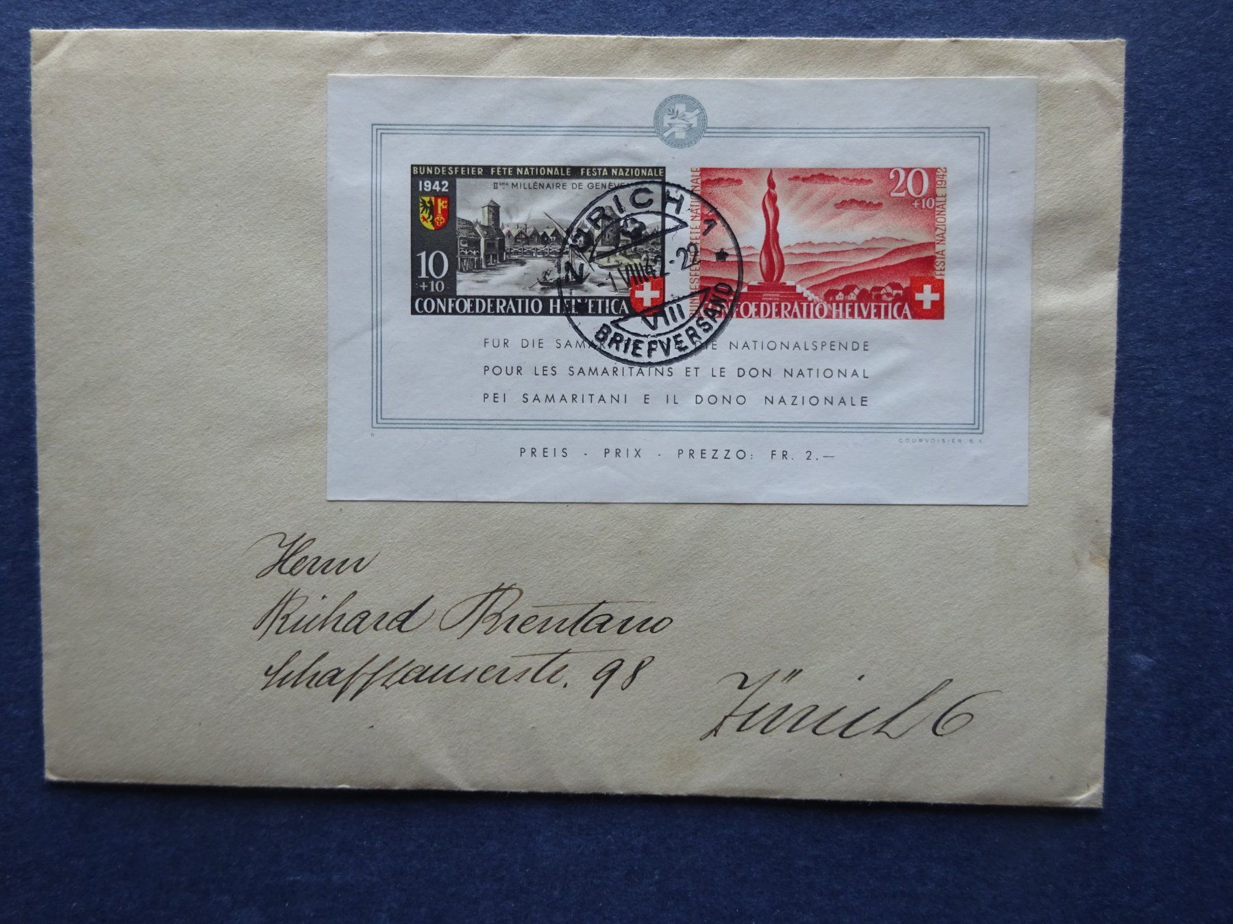 Tutti i francobolli: 1942 Pro Patria Block auf Brief – Usato da Appenzell-Steinegg venduto da adi1975 2