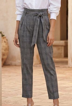 ESPRIT Paperbag-Hose Gr. 34 – Prince-of-Wales Glencheck