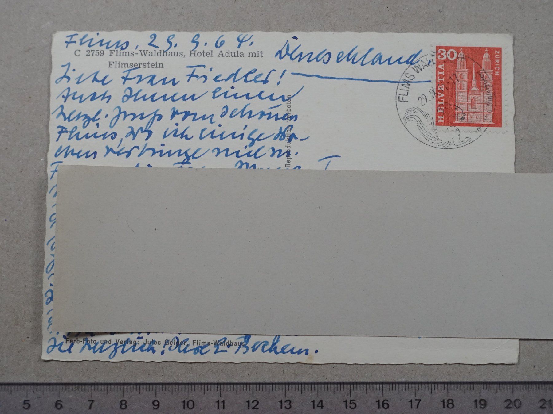 Ansichtskarten: Flims - Waldhaus, Hotel Adula, 1964 – Gebraucht aus Lenzburg von fh1 1