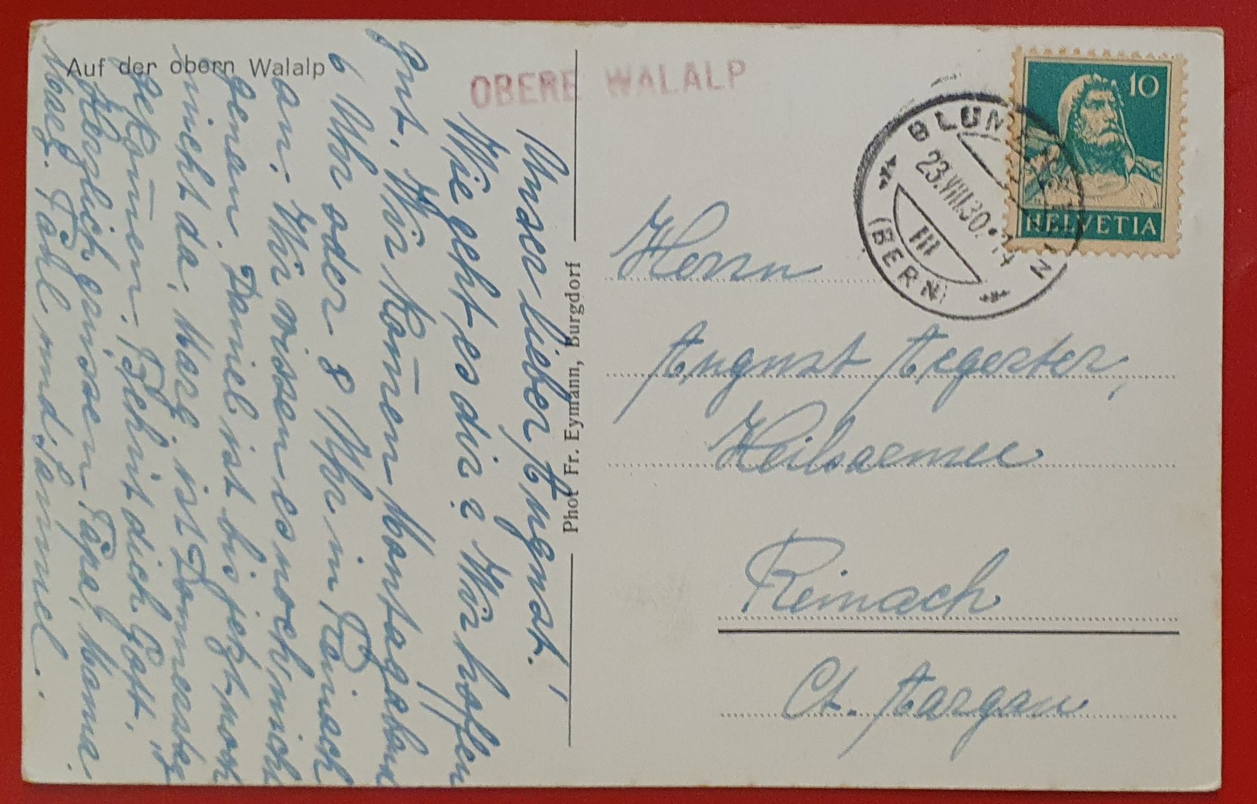 Cartoline postali: Obere Walalp um 1930 – Usato da Kreuzlingen venduto da Rschweiz1 1