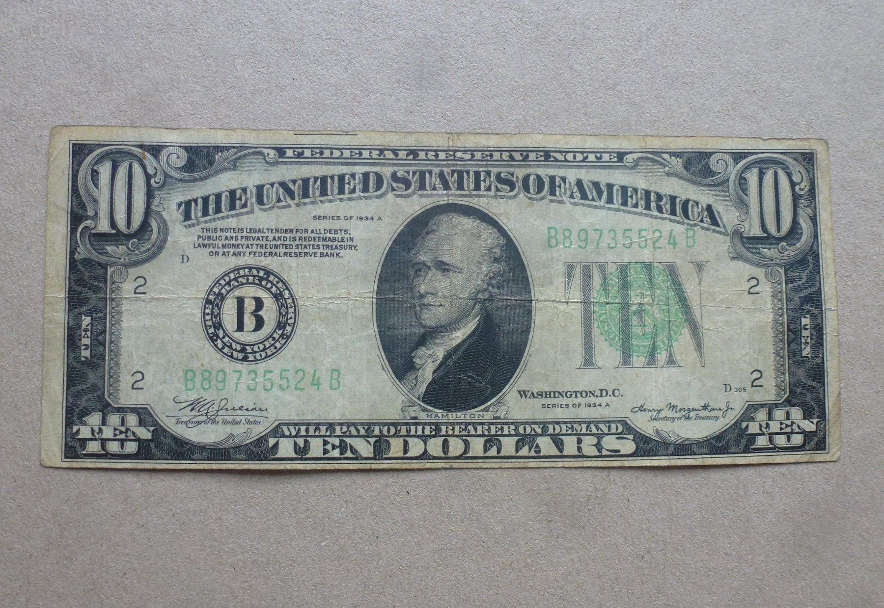 Banconote: USA ++ 10 Dollars 1934 – Usato da Walkringen venduto da Casablanca777
