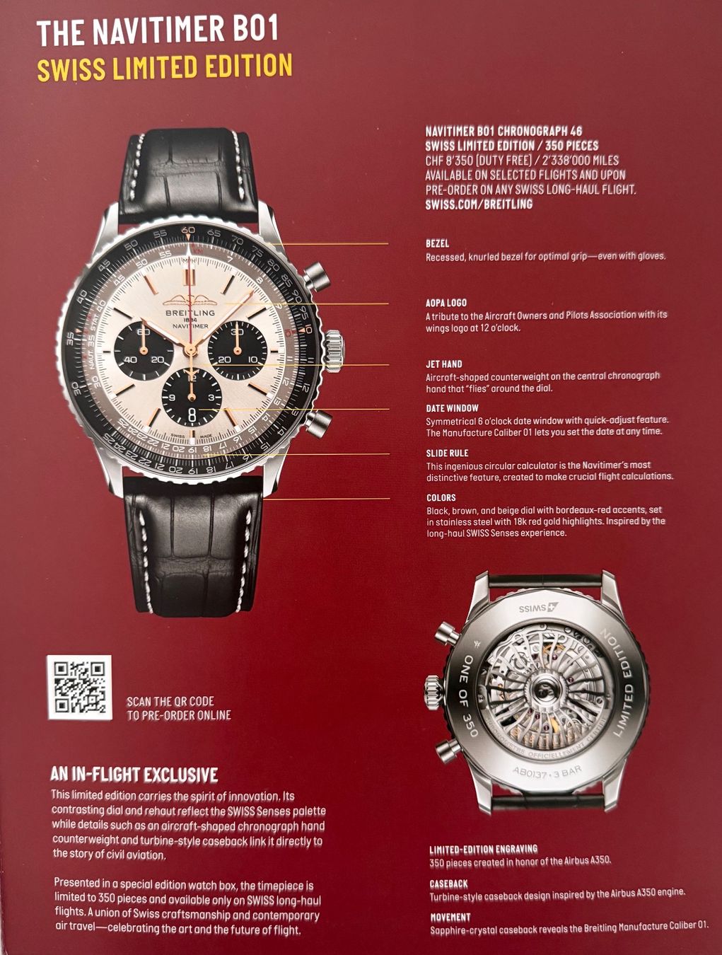 Breitling Orologi: Breitling Navitimer B01 Swiss Limited Edition A350 – Nuovo e nell'imballaggio originale da Ostermundigen venduto da Vancouver16 1