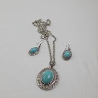 Türkis Schmuckset - Halskette und Ohrringe, Silberlook 590