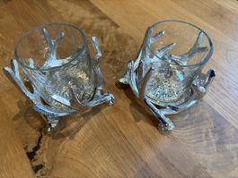 2 Windlichter Geweih silberfarben neuwertig
