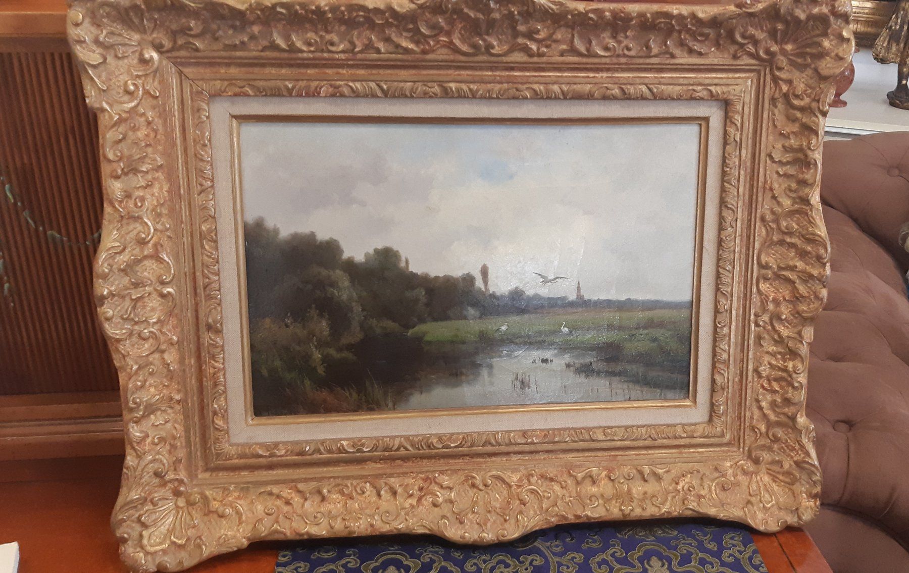 Gemälde: Oelbild Victor Puhonny: "Landschaft mit Störchen" – Gebraucht aus Stetten AG von Brissago25