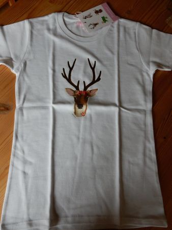 spezielles T-shirt mit Hirsch + Glitzersteinen Baumwolle NEU