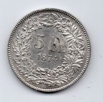 (557) Schweiz, 5 Franken 1874 B., top stgl