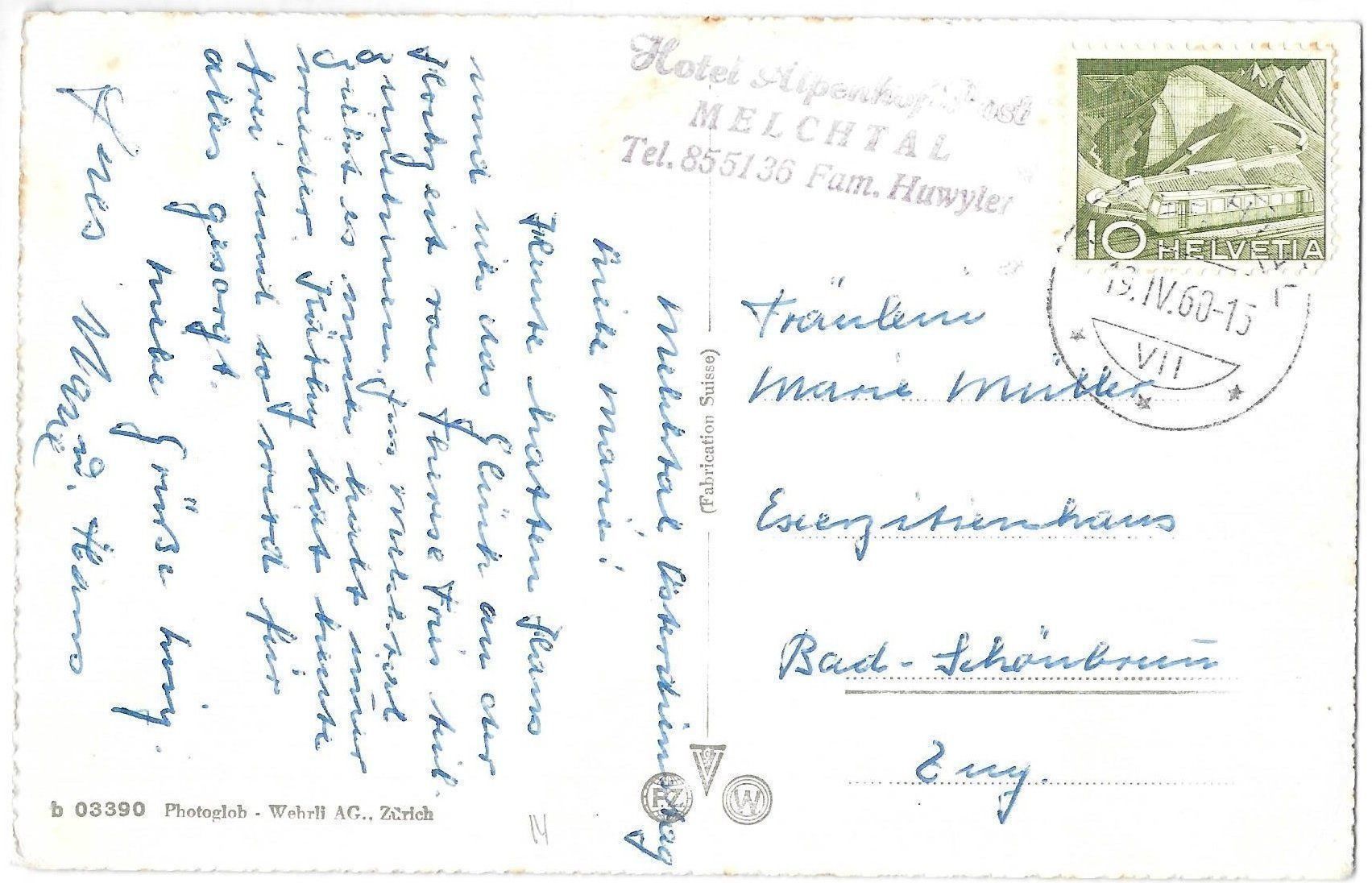 Cartoline postali: Melchtal Hotel Alpenhof Post mit Hotelstempel – Usato da Olten venduto da clotaldi 1