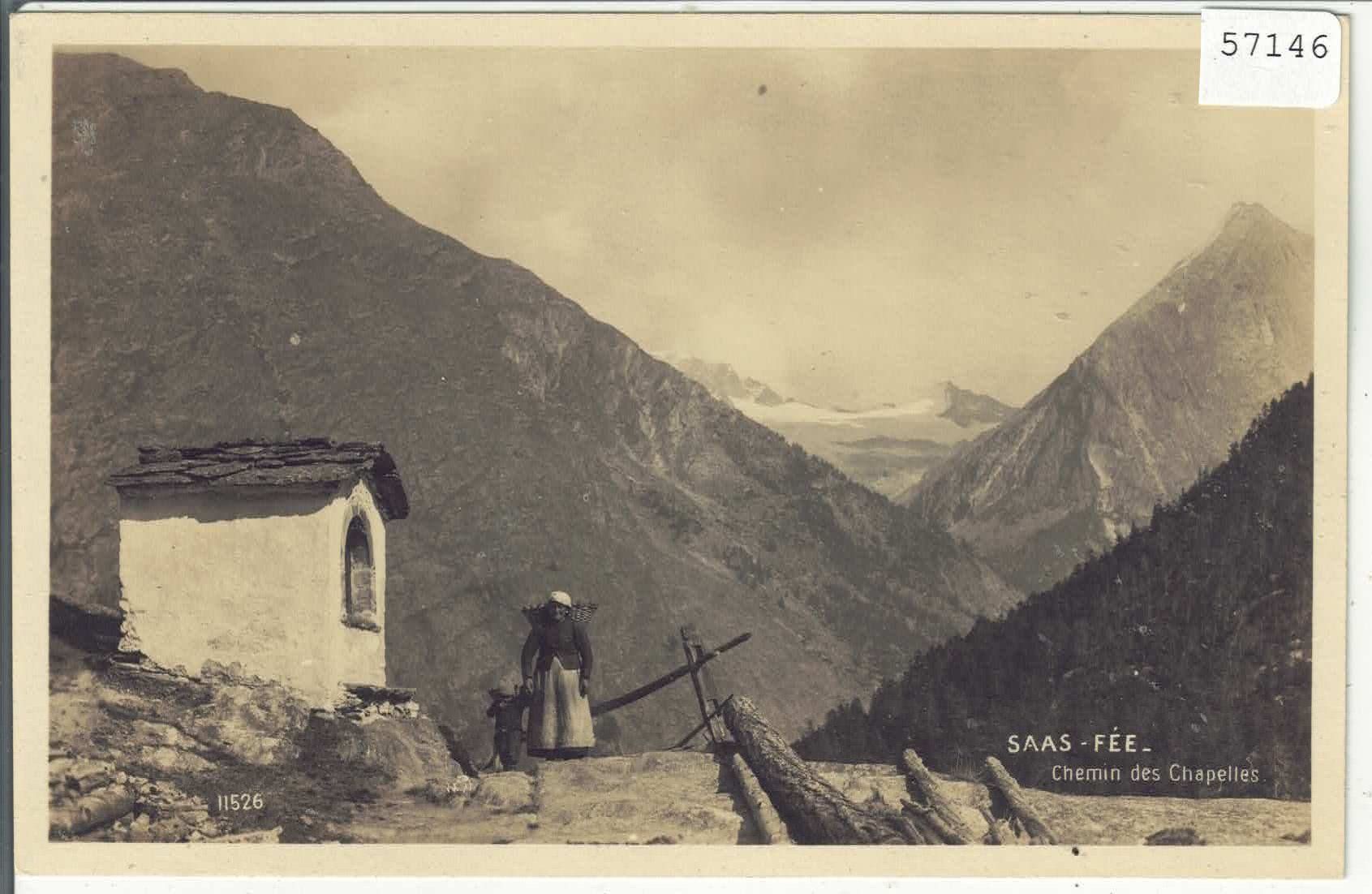 Cartoline postali: Saas-Fee - Chemin des Chapelles - animee – Usato da Ettingen venduto da Kartenplanet