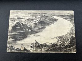 Genfer See mit Chillon alte Karte
