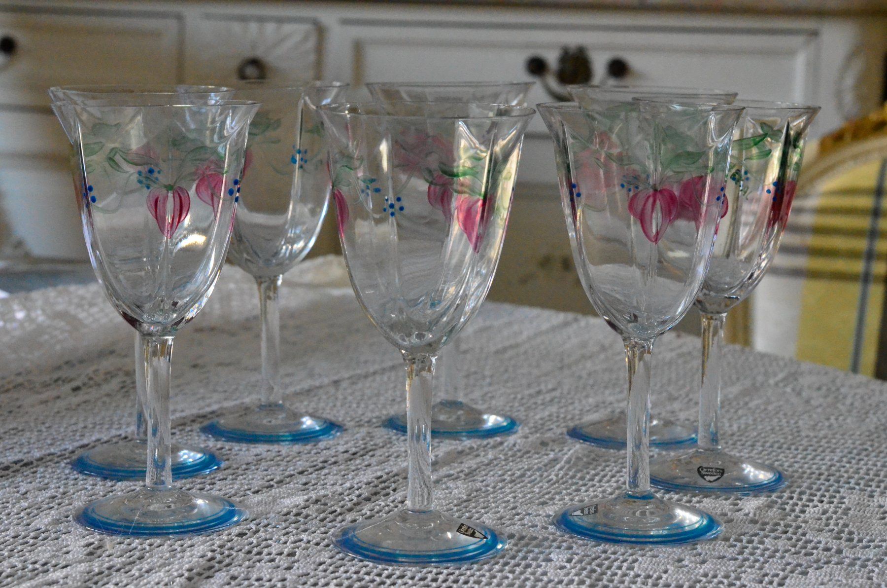 Bicchieri: Set 8 Orrefors Gläser, handgemalt, top Zustand – Usato da Chur venduto da montaqua