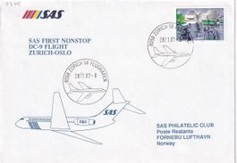 Erstflug nonstop SAS Zürich - Oslo 1987, nur 100 Stk. !
