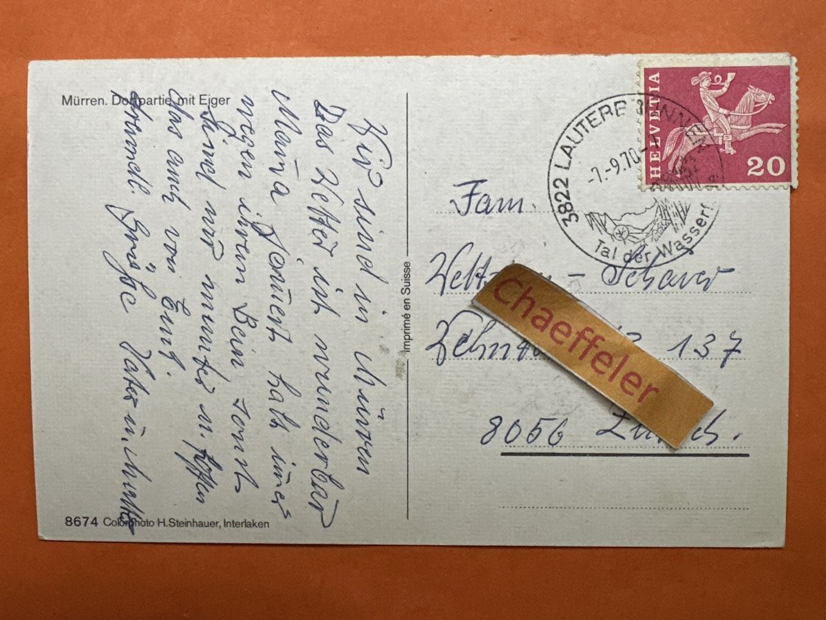 Cartoline postali: 1970 Mürren, Dorfpertie mit Eiger  – Usato da Zürich venduto da Chaeffeler 1