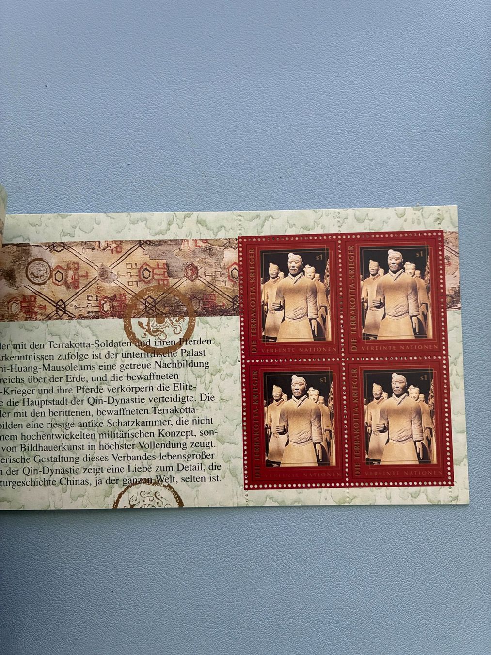 Tous les timbres: 1997 UNO Markenheftchen Terrakotta-Krieger postfrisch – D'occasion à Eggersriet par stamp303 5